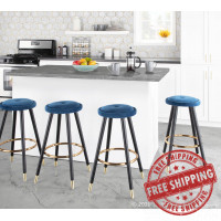 Lumisource B26-CAVLER BKVBU2 Cavalier Glam Counter Stool in Black Wood and Blue Velvet with Gold Accent - Set of 2